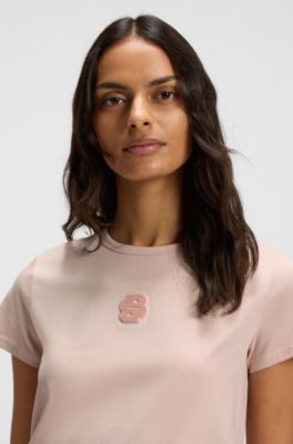 Mercerised-cotton T-shirt with Double B monogram, light pink