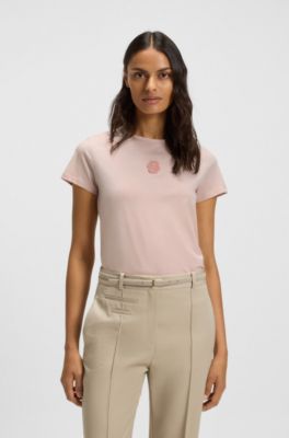 Mercerised-cotton T-shirt with Double B monogram, light pink