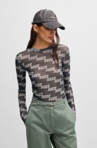 Haut en mesh stretch avec imprimé logoté, Noir à motif