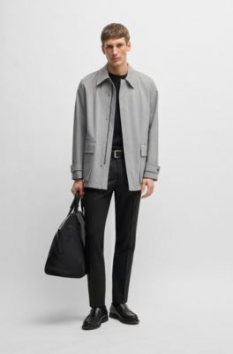 Slim-fit trousers in wool-blend twill, Black