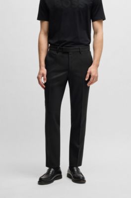 Slim-fit trousers in wool-blend twill, Black