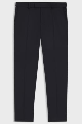 Slim-fit trousers in wool-blend twill, Dark Blue