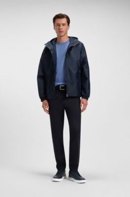 Slim-fit trousers in wool-blend twill, Dark Blue