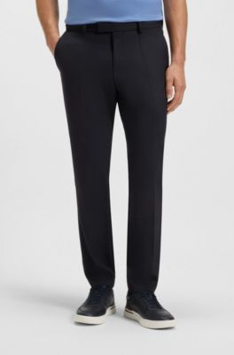 Slim-fit trousers in wool-blend twill, Dark Blue