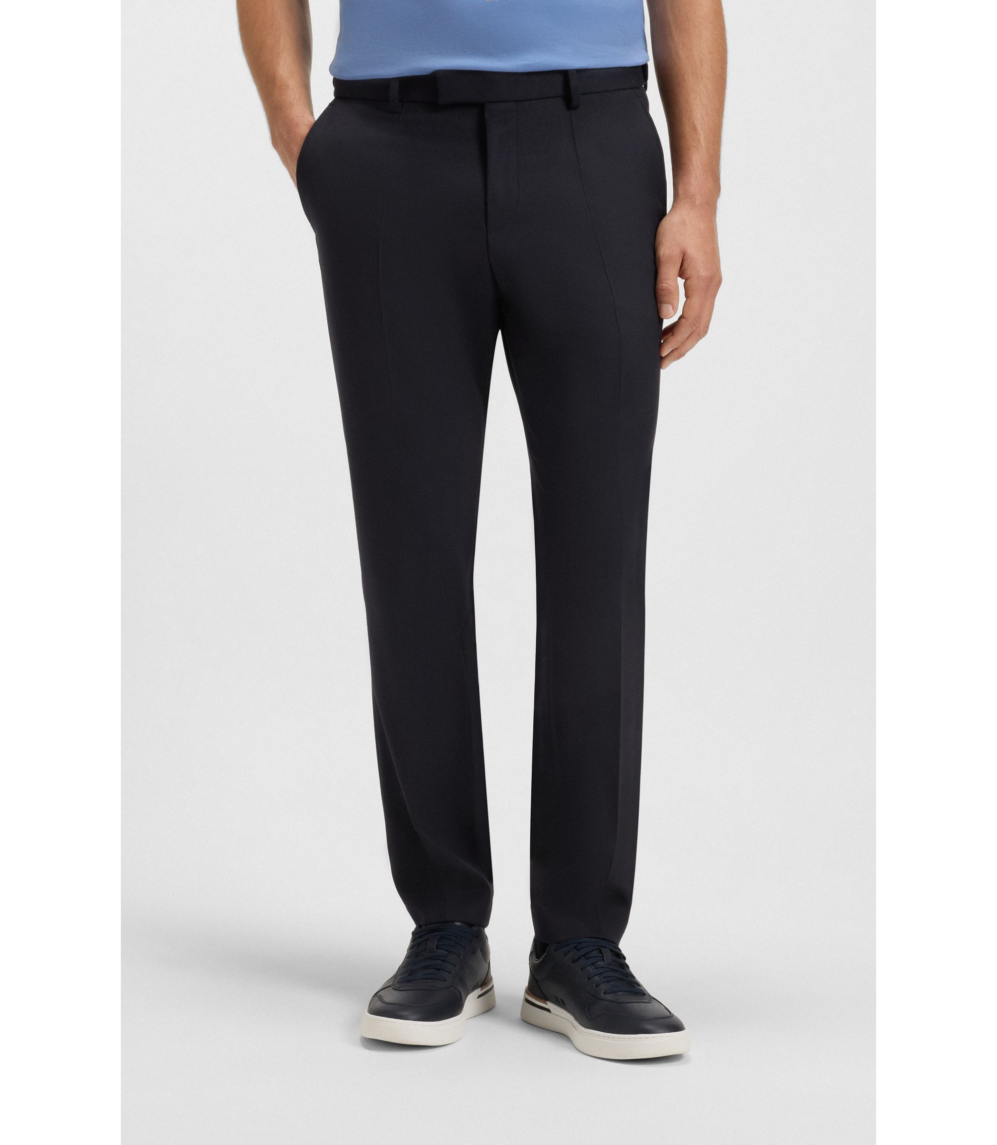 BOSS - Slim-fit trousers in wool-blend twill - Dark Blue