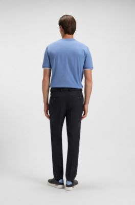 Slim-fit trousers in wool-blend twill, Dark Blue