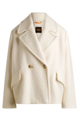 Loose-fit boucl&eacute; coat with double-breasted closure, Natural