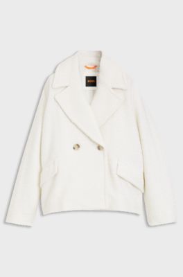 Cappotto doppiopetto con fit morbido in boucl&eacute;, Colore neutro