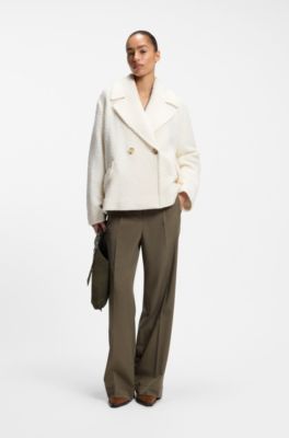 Loose-fit boucl&eacute; coat with double-breasted closure, Natural