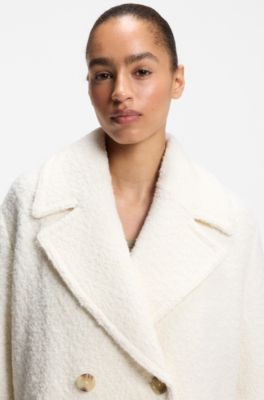 Loose-fit boucl&eacute; coat with double-breasted closure, Natural