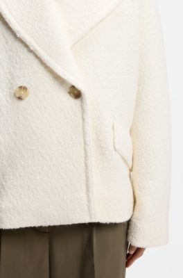 Loose-fit boucl&eacute; coat with double-breasted closure, Natural