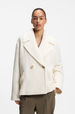 Cappotto doppiopetto con fit morbido in boucl&eacute;, Colore neutro