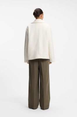 Loose-fit boucl&eacute; coat with double-breasted closure, Natural