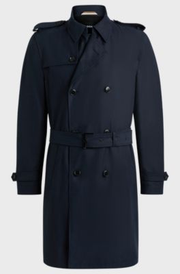 Slim-fit trench coat with double-breasted closure, Dark Blue