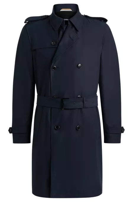 Slim-fit trench coat with double-breasted closure