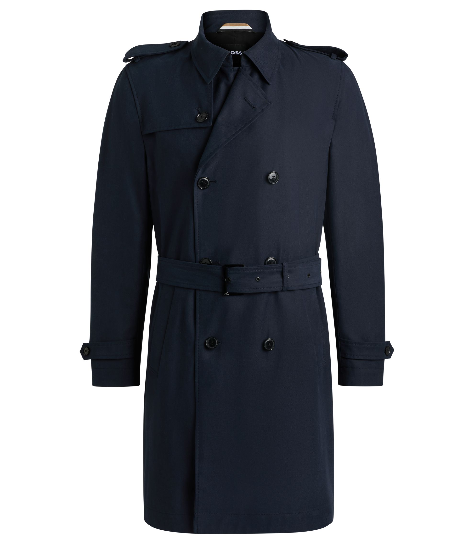 BOSS - スリムフィット ダブルブレスト トレンチコート - ダークブルー
