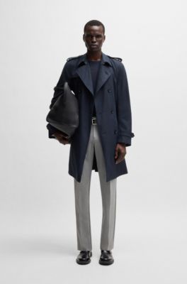 Slim-fit trench coat with double-breasted closure, Dark Blue