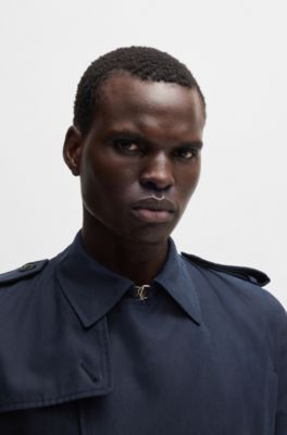 Slim-fit trench coat with double-breasted closure, Dark Blue