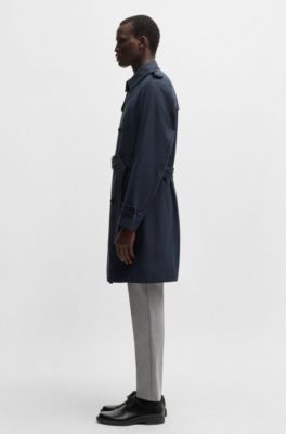 Slim-fit trench coat with double-breasted closure, Dark Blue