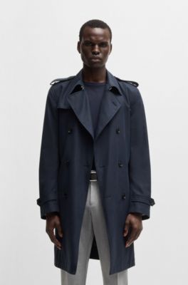 Slim-fit trench coat with double-breasted closure, Dark Blue