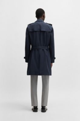 Slim-fit trench coat with double-breasted closure, Dark Blue