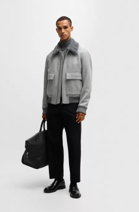 Regular-fit pilot jacket with detachable faux-fur collar