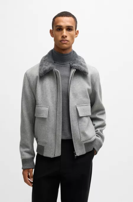 Regular-fit pilot jacket with detachable faux-fur collar