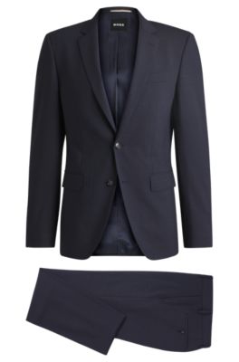 Slim-fit suit in micro-patterned stretch cloth, Dark Blue