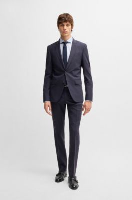 Slim-fit suit in micro-patterned stretch cloth, Dark Blue
