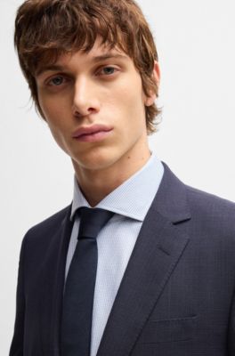 Slim-fit suit in micro-patterned stretch cloth, Dark Blue