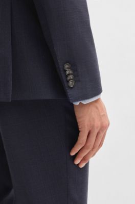 Slim-fit suit in micro-patterned stretch cloth, Dark Blue