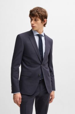 Slim-fit suit in micro-patterned stretch cloth, Dark Blue