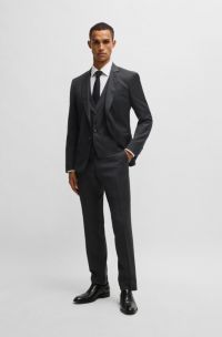Slim-fit three-piece suit in patterned stretch wool, Black
