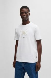 T-Shirt aus Baumwolle mit saisonalem Print und Rundhalsausschnitt, Weiß