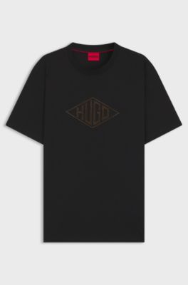 Cotton-jersey T-shirt with geometric logo embroidery, Black