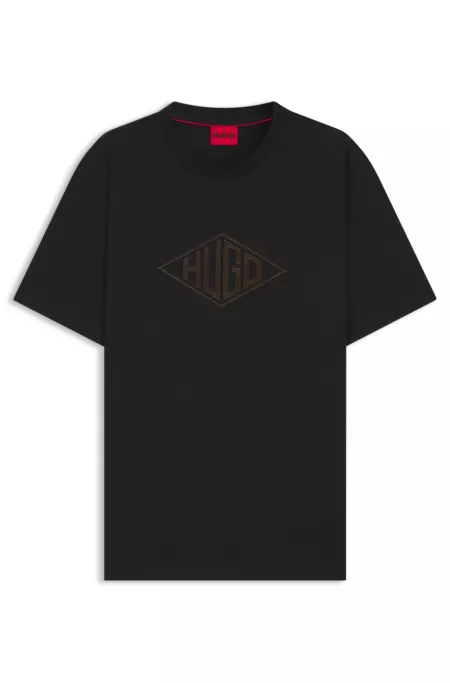 Cotton-jersey T-shirt with geometric logo embroidery