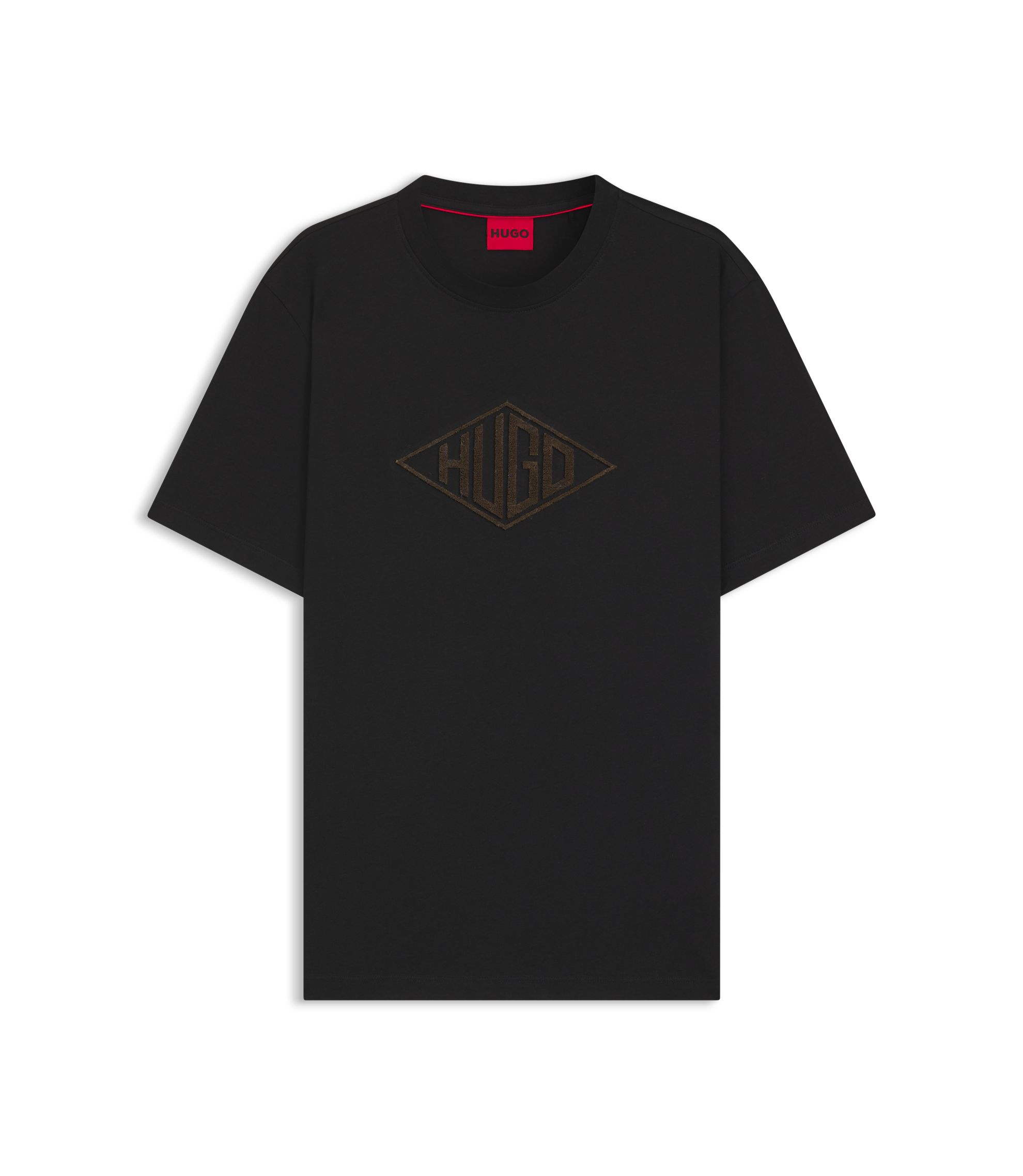 HUGO - Cotton-jersey T-shirt with geometric logo embroidery