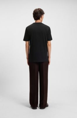 Cotton-jersey T-shirt with geometric logo embroidery, Black