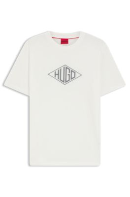 Cotton-jersey T-shirt with geometric logo embroidery, White