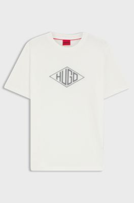 Cotton-jersey T-shirt with geometric logo embroidery, Natural