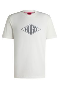 T-Shirt aus Baumwoll-Jersey mit geometrischer Logo-Stickerei, Weiß