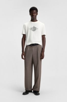 Cotton-jersey T-shirt with geometric logo embroidery, White