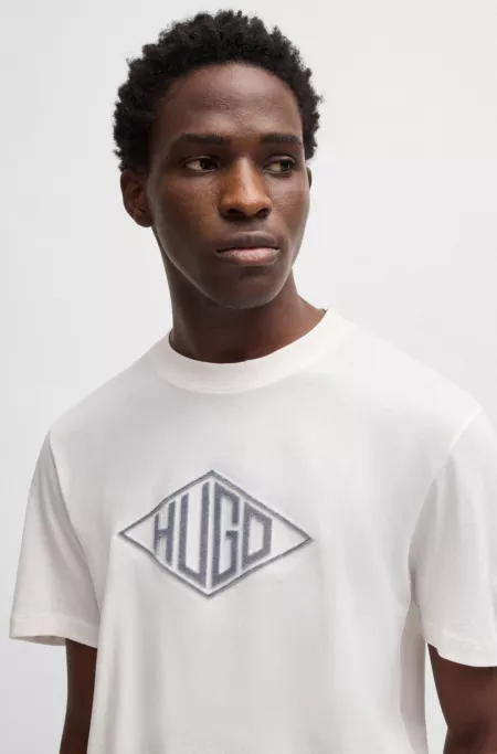 Cotton-jersey T-shirt with geometric logo embroidery