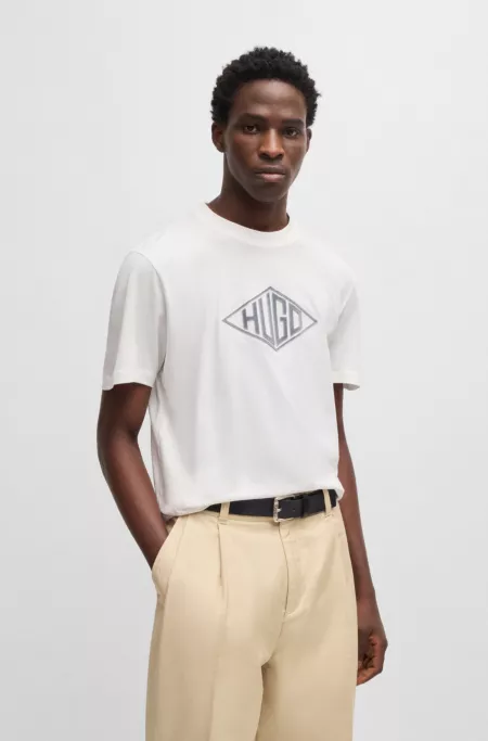 Cotton-jersey T-shirt with geometric logo embroidery