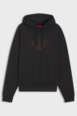 Cotton-terry hoodie with embroidered logo, Black