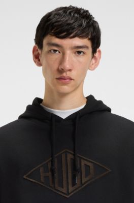 Cotton-terry hoodie with embroidered logo, Black