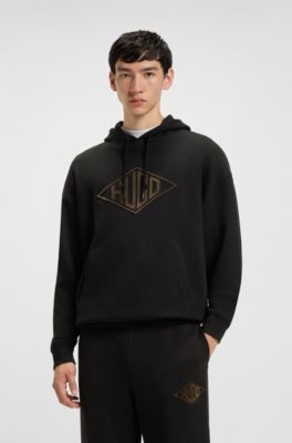 Cotton-terry hoodie with embroidered logo, Black