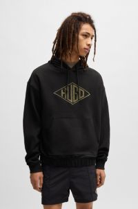 Cotton-terry hoodie with embroidered logo, Black
