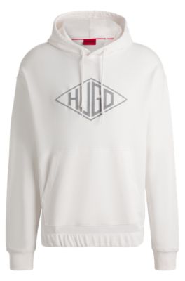 HUGO - Cotton-terry hoodie with embroidered logo - White