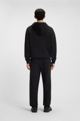Cotton-terry tracksuit bottoms with embroidered logo, Black